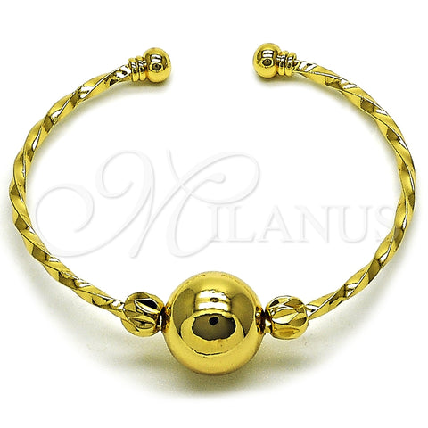 Oro Laminado Individual Bangle, Gold Filled Style Ball and Twist Design, Polished, Golden Finish, 07.282.0051