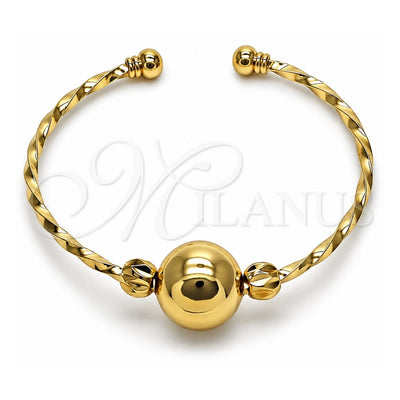 Oro Laminado Individual Bangle, Gold Filled Style Ball and Twist Design, Polished, Golden Finish, 07.282.0051 (16 MM Thickness, One size fits all)
