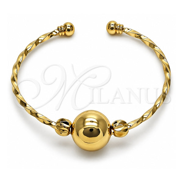 Oro Laminado Individual Bangle, Gold Filled Style Ball and Twist Design, Polished, Golden Finish, 07.282.0051 (16 MM Thickness, One size fits all)