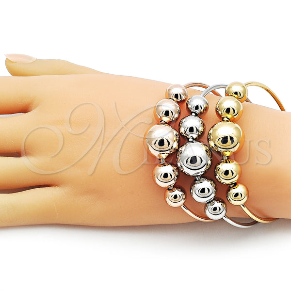 Gold Filled Jewelry — Trio Bangle Ball and Hollow Design Polished Tricolor — alternate product view — SKU 162736 | Oro Laminado joyería — Trio Bangle Ball and Hollow diseño pulido Tricolor — SKU 162736