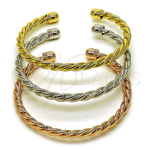 Gold Filled Jewelry — Trio Bangle Twist Design Diamond Cutting Tricolor 07. — main product view — SKU 162737 | Oro Laminado joyería — Trio Bangle Twist diseño Diamond Cutting Tricolor 07. — SKU 162737