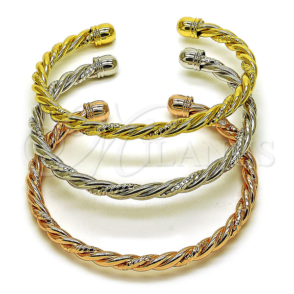 Gold Filled Jewelry — Trio Bangle Twist Design Diamond Cutting Tricolor 07. — main product view — SKU 162737 | Oro Laminado joyería — Trio Bangle Twist diseño Diamond Cutting Tricolor 07. — SKU 162737
