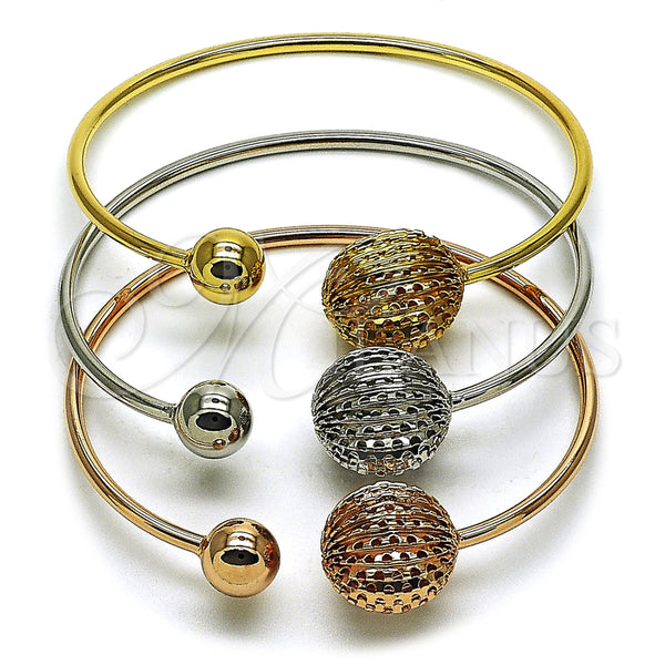 Gold Filled Jewelry — Trio Bangle Ball Design Diamond Cutting Tricolor 07. — main product view — SKU 162739 | Oro Laminado joyería — Trio Bangle Ball diseño Diamond Cutting Tricolor 07. — SKU 162739