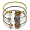 Oro Laminado Trio Bangle, Gold Filled Style Ball Design, Diamond Cutting Finish, Tricolor, 07.282.0055 (Thickness, One size fits all)