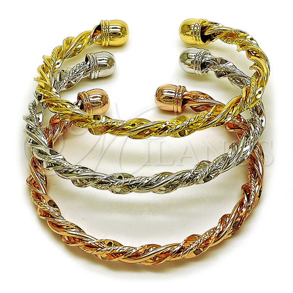 Gold Filled Jewelry — Trio Bangle Twist Design Polished Tricolor 07. 06 — main product view — SKU 162741 | Oro Laminado joyería — Trio Bangle Twist diseño pulido Tricolor 07. 06 — SKU 162741