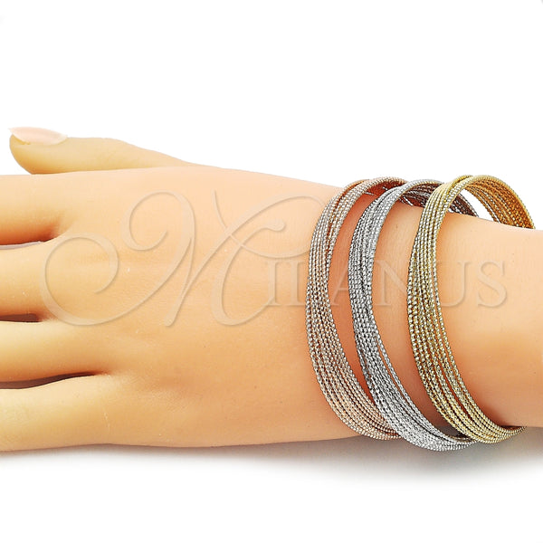 Gold Filled Jewelry — Trio Bangle Twist Design Diamond Cutting Tricolor 07. — alternate product view — SKU 162744 | Oro Laminado joyería — Trio Bangle Twist diseño Diamond Cutting Tricolor 07. — SKU 162744