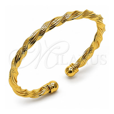 Oro Laminado Individual Bangle, Gold Filled Style Twist and Greek Key Design, Polished, Golden Finish, 07.282.0065 (05 MM Thickness, One size fits all)
