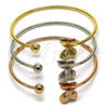 Oro Laminado Trio Bangle, Gold Filled Style Butterfly and Ball Design, Polished, Tricolor, 07.282.0066