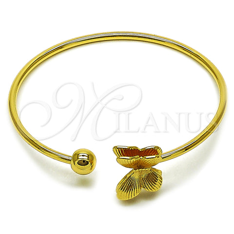 Oro Laminado Individual Bangle, Gold Filled Style Butterfly and Ball Design, Polished, Golden Finish, 07.282.0067 (Thickness, One size fits all)