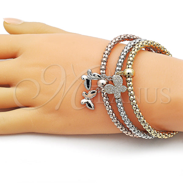 Gold Filled Jewelry — Trio Bangle Butterfly Design with White Cubic Zirconia — alternate product view — SKU 162754 | Oro Laminado joyería — Trio Bangle mariposa diseño with blanco Cubic Zirconia — SKU 162754