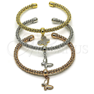Gold Filled Jewelry — Trio Bangle Butterfly Design with White Cubic Zirconia — main product view — SKU 162754 | Oro Laminado joyería — Trio Bangle mariposa diseño with blanco Cubic Zirconia — SKU 162754