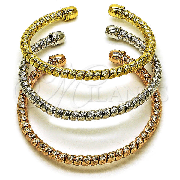 Oro Laminado Trio Bangle, Gold Filled Style Twist Design, Matte Finish, Tricolor, 07.282.0071 (Thickness, One size fits all)
