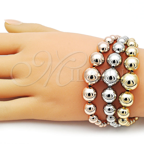 Gold Filled Bracelet — Fancy Bracelet Ball and Hollow Design Polished Tricolor — alternate product view — SKU 162757 | Oro Laminado brazalete — elegante Bracelet Ball and Hollow diseño pulido Tricolor — SKU 162757