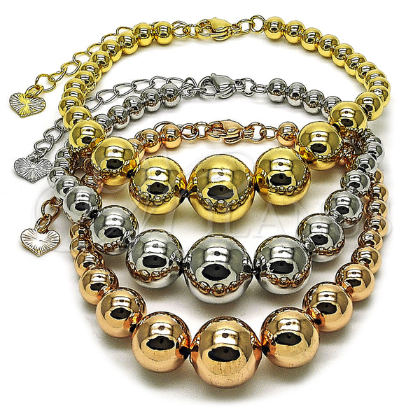 Gold Filled Bracelet — Fancy Bracelet Ball and Hollow Design Polished Tricolor — main product view — SKU 162757 | Oro Laminado brazalete — elegante Bracelet Ball and Hollow diseño pulido Tricolor — SKU 162757