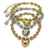 Oro Laminado Fancy Bracelet, Gold Filled Style Heart and Ball Design, Polished, Tricolor, 03.282.0010.07
