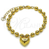 Oro Laminado Fancy Bracelet, Gold Filled Style Heart and Ball Design, Polished, Golden Finish, 03.282.0011.07