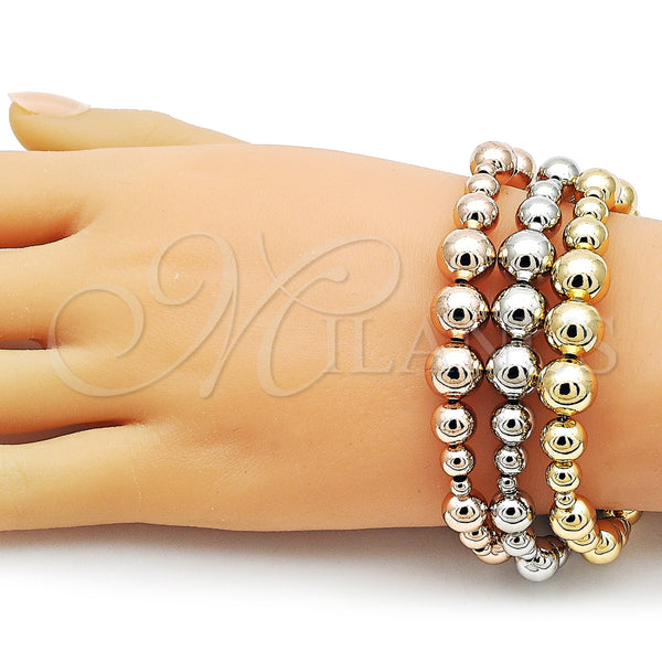 Gold Filled Bracelet — Fancy Bracelet Ball and Hollow Design Polished Tricolor — alternate product view — SKU 162761 | Oro Laminado brazalete — elegante Bracelet Ball and Hollow diseño pulido Tricolor — SKU 162761