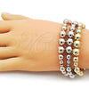 Oro Laminado Fancy Bracelet, Gold Filled Style Ball and Hollow Design, Polished, Tricolor, 03.282.0012.08 (10 MM Thickness, 8 Inches Length)
