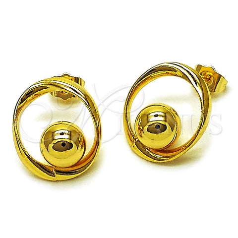 Oro Laminado Stud Earring, Gold Filled Style Ball Design, Polished, Golden Finish, 02.282.0093