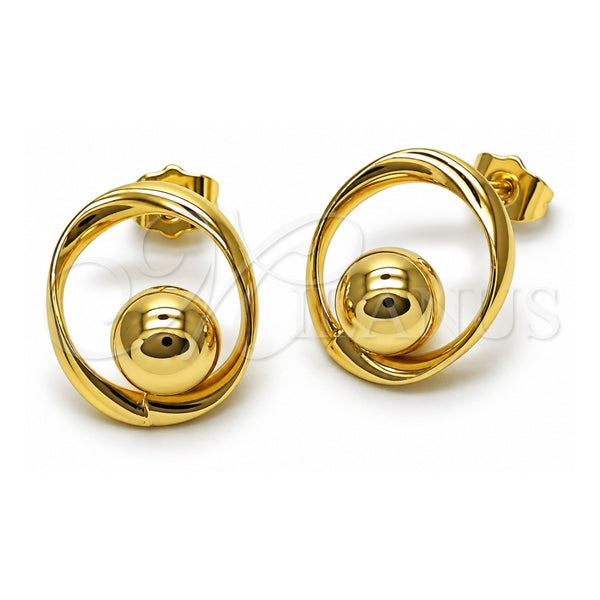 Oro Laminado Stud Earring, Gold Filled Style Ball Design, Polished, Golden Finish, 02.282.0093