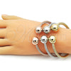 Oro Laminado Trio Bangle, Gold Filled Style Ball and Twist Design, Polished, Tricolor, 07.282.0073
