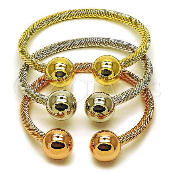 Oro Laminado Trio Bangle, Gold Filled Style Ball and Twist Design, Polished, Tricolor, 07.282.0073