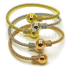 Oro Laminado Trio Bangle, Gold Filled Style Ball and Twist Design, with White Cubic Zirconia, Polished, Tricolor, 07.282.0074