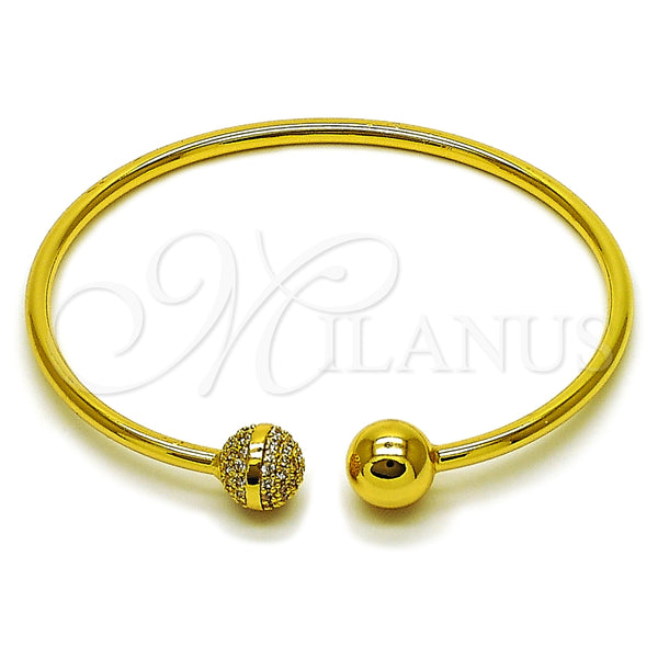 Oro Laminado Individual Bangle, Gold Filled Style Ball Design, with White Cubic Zirconia, Polished, Golden Finish, 07.282.0075