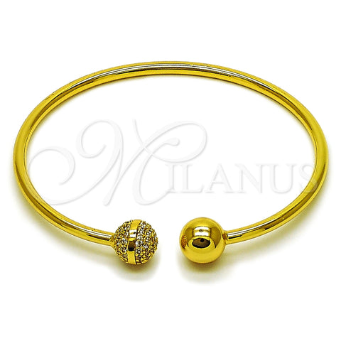 Oro Laminado Individual Bangle, Gold Filled Style Ball Design, with White Cubic Zirconia, Polished, Golden Finish, 07.282.0075