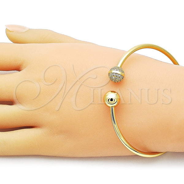 Oro Laminado Individual Bangle, Gold Filled Style Ball Design, with White Cubic Zirconia, Polished, Golden Finish, 07.282.0075 (03 MM Thickness, One size fits all)