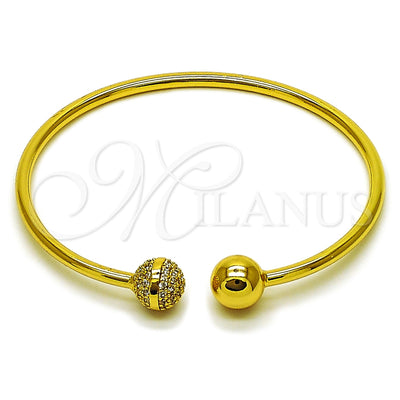 Oro Laminado Individual Bangle, Gold Filled Style Ball Design, with White Cubic Zirconia, Polished, Golden for wholesale, main product view