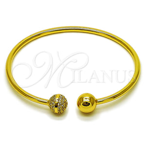 Oro Laminado Individual Bangle, Gold Filled Style Ball Design, with White Cubic Zirconia, Polished, Golden Finish, 07.282.0075 (03 MM Thickness, One size fits all)