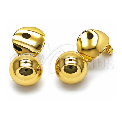 Oro Laminado Dangle Earring, Gold Filled Style Ball Design, Polished, Golden Finish, 02.282.0097