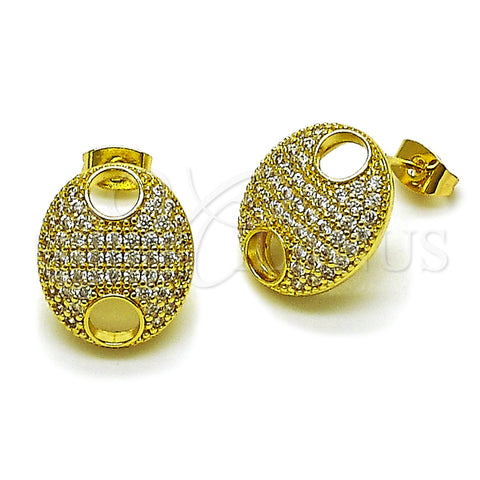 Oro Laminado Stud Earring, Gold Filled Style Puff Mariner Design, with White Cubic Zirconia, Polished, Golden Finish, 02.282.0098