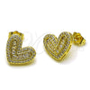 Oro Laminado Stud Earring, Gold Filled Style Heart and Baguette Design, with White Cubic Zirconia, Polished, Golden Finish, 02.282.0099