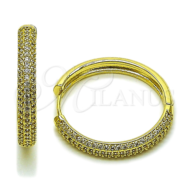 Oro Laminado Huggie Hoop, Gold Filled Style with White Cubic Zirconia, Polished, Golden Finish, 02.282.0100.30