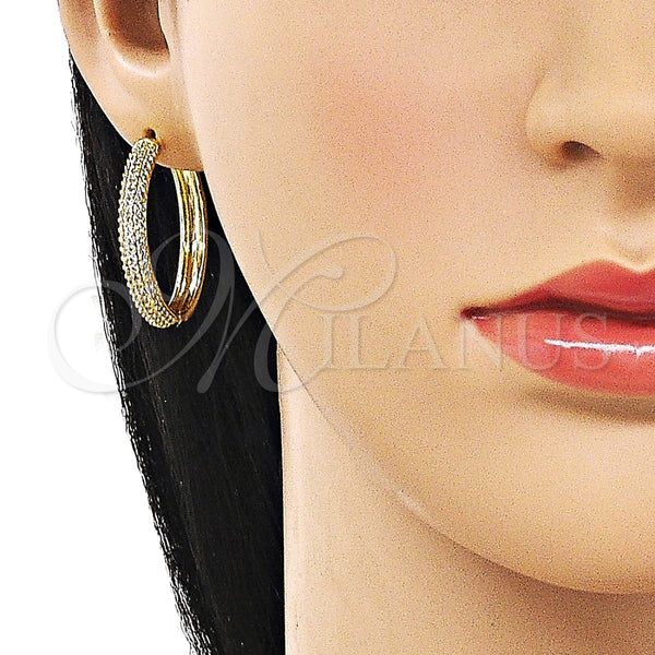 Oro Laminado Huggie Hoop, Gold Filled Style with White Cubic Zirconia, Polished, Golden Finish, 02.282.0100.30