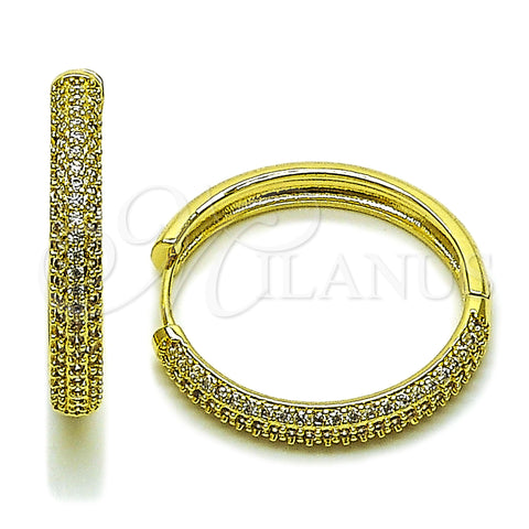 Oro Laminado Huggie Hoop, Gold Filled Style with White Cubic Zirconia, Polished, Golden Finish, 02.282.0100.30