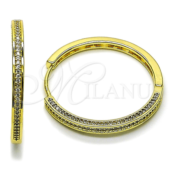 Oro Laminado Huggie Hoop, Gold Filled Style with White Micro Pave, Polished, Golden Finish, 02.282.0101.35