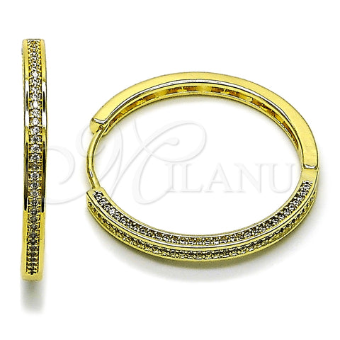 Oro Laminado Huggie Hoop, Gold Filled Style with White Micro Pave, Polished, Golden Finish, 02.282.0101.35