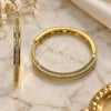 Oro Laminado Huggie Hoop, Gold Filled Style with White Micro Pave, Polished, Golden Finish, 02.282.0101.35