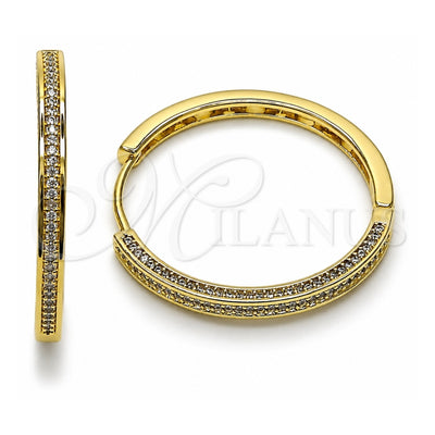 Oro Laminado Huggie Hoop, Gold Filled Style with White Micro Pave, Polished, Golden Finish, 02.282.0101.35