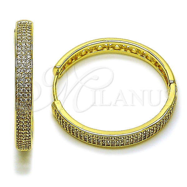 Oro Laminado Huggie Hoop, Gold Filled Style with White Micro Pave, Polished, Golden Finish, 02.282.0102.35