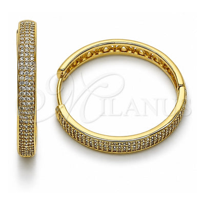 Oro Laminado Huggie Hoop, Gold Filled Style with White Micro Pave, Polished, Golden Finish, 02.282.0102.35