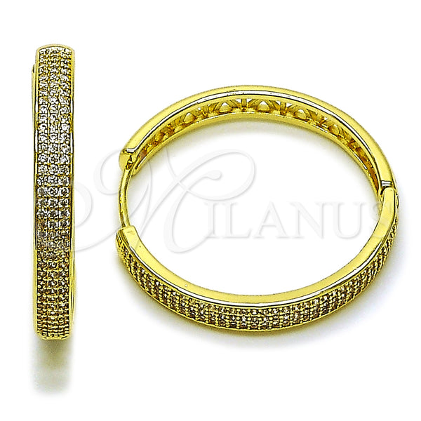 Gold Filled Hoop Earrings — Huggie Hoop with White Micro Pave Polished 02. — main product view — SKU 162776 | Oro Laminado aretes de aro — Huggie Hoop with blanco Micro Pave pulido 02. — SKU 162776