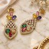 Oro Laminado Long Earring, Gold Filled Style Teardrop and Heart Design, with Multicolor and White Cubic Zirconia, Polished, Golden Finish, 02.282.0104.1
