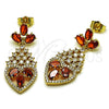 Oro Laminado Long Earring, Gold Filled Style Teardrop and Heart Design, with Garnet and White Cubic Zirconia, Polished, Golden Finish, 02.282.0104.2