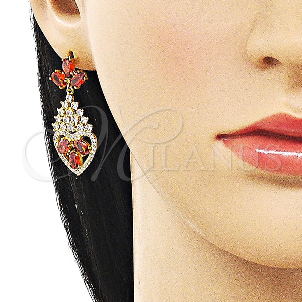 Gold Filled Ring — Long Earring Teardrop and Heart Design with Garnet — alternate product view — SKU 162780 | Oro Laminado anillo — largo Earring Teardrop and corazón diseño with Garnet — SKU 162780