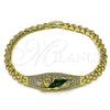 Oro Laminado Fancy Bracelet, Gold Filled Style San Judas and Belt Buckle Design, with White Cubic Zirconia, Polished, Golden Finish, 03.411.0080.08