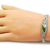 Oro Laminado Fancy Bracelet, Gold Filled Style San Judas and Belt Buckle Design, with White Cubic Zirconia, Polished, Tricolor, 03.411.0080.08 (Thickness, 8 Inches Length)